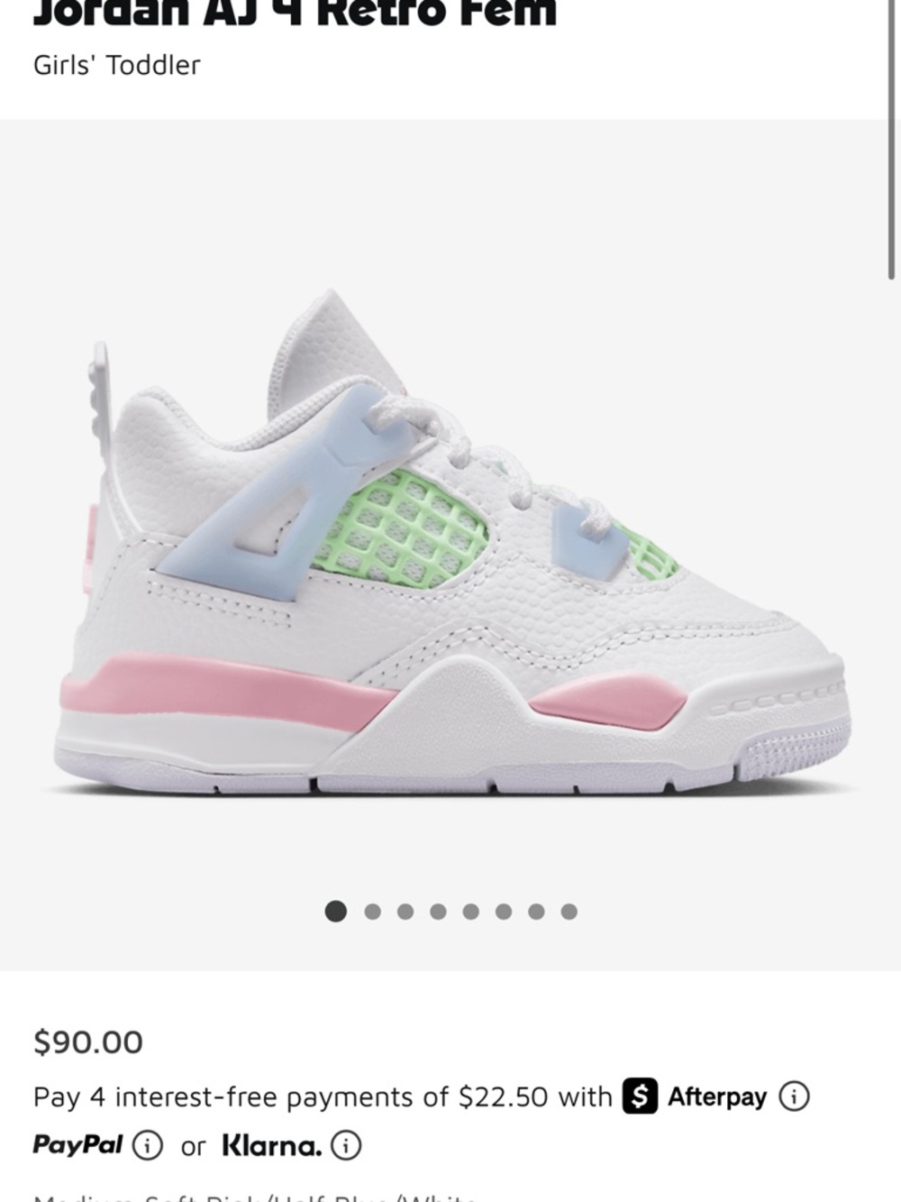Nike Kids White Sneakers with Pink and Light Green Accents